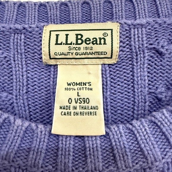 Vintage L.L. Bean Women's Large Lavender Cable Knit Fisherman Cotton Sweater - Picture 2 of 4
